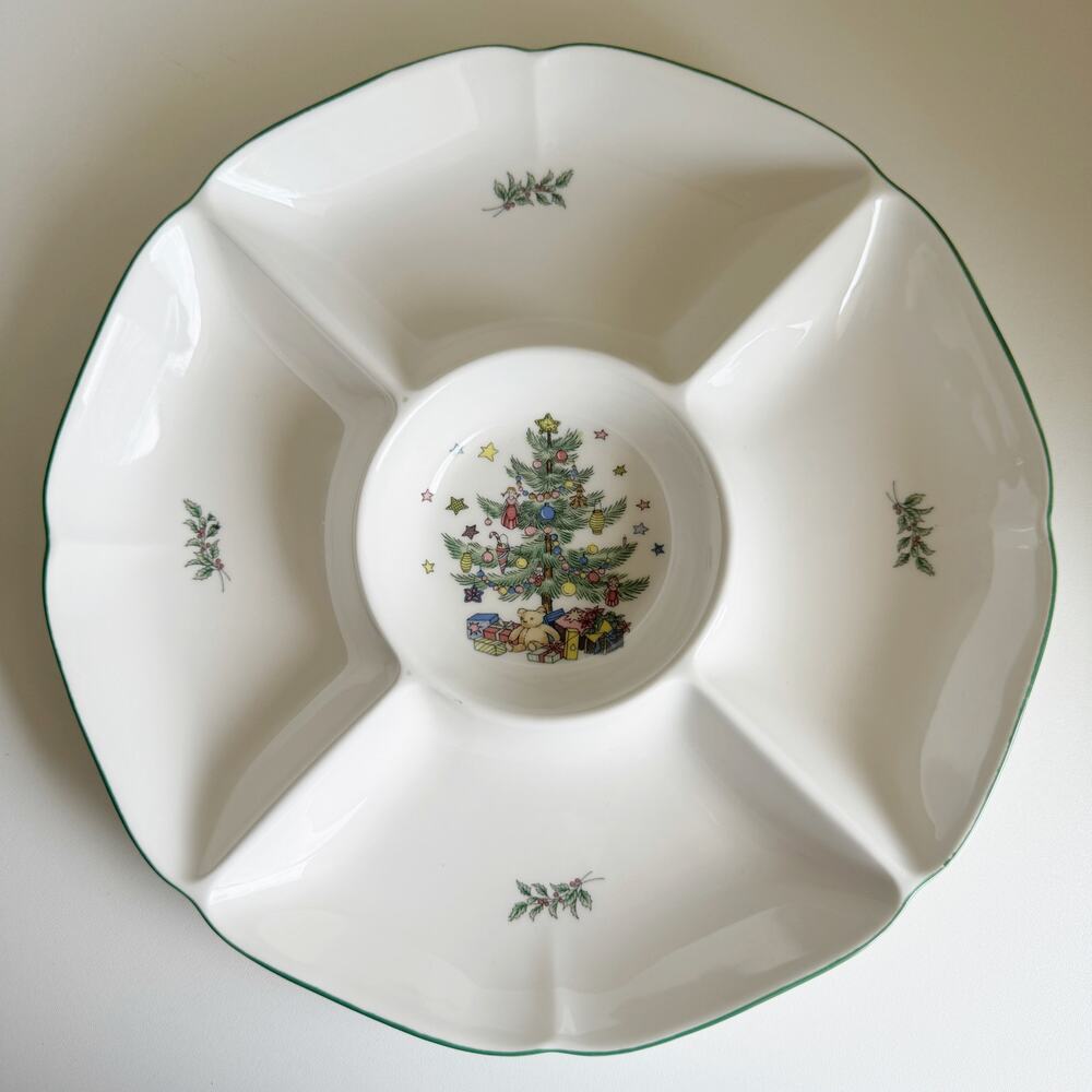 Nikko Ceramic Happy Holidays 5 Section Hors d'Oeuvre Tray 13"